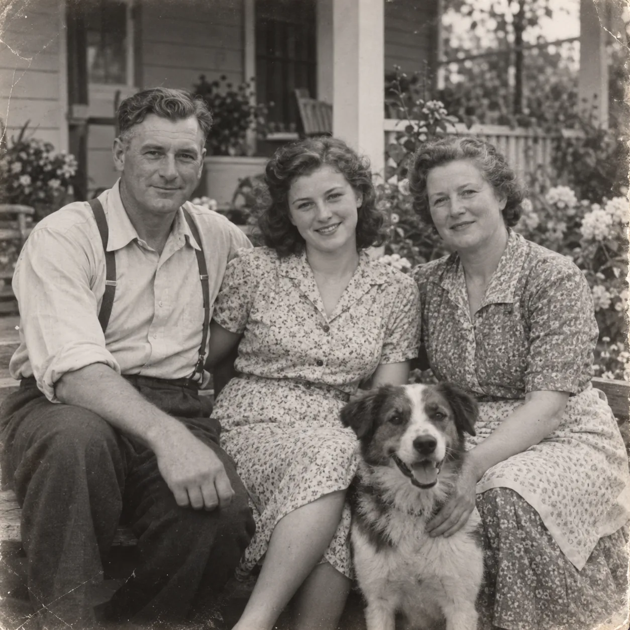 Vintage black-and-white family portrait